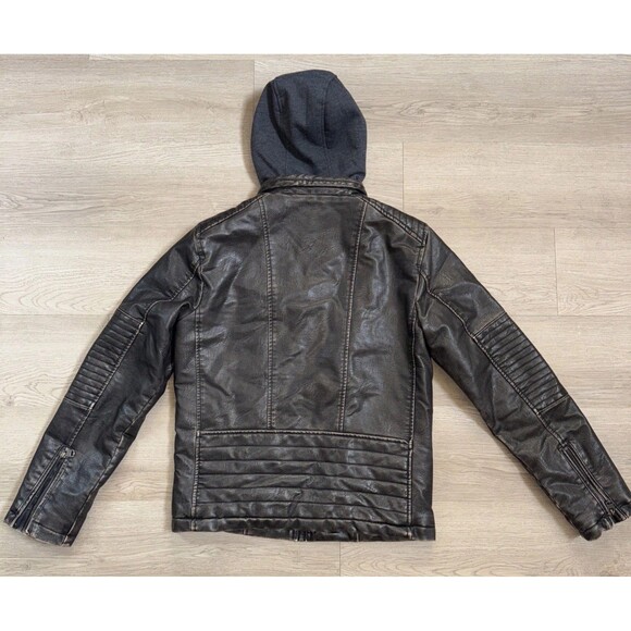 Levi Men's Brown Hooded Trucker Biker Jacket Lined 4 Pockets Stylish Sleek S - Picture 7 of 7